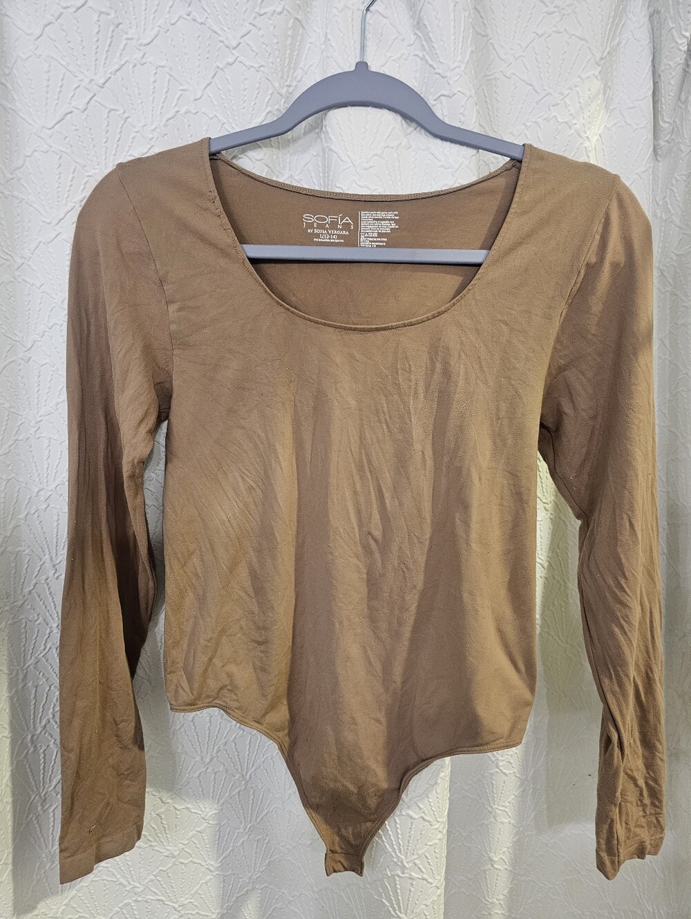 Women's Large (12 / 14) Nude Colored Long Sleeved Sofia Vergara Bodysuit